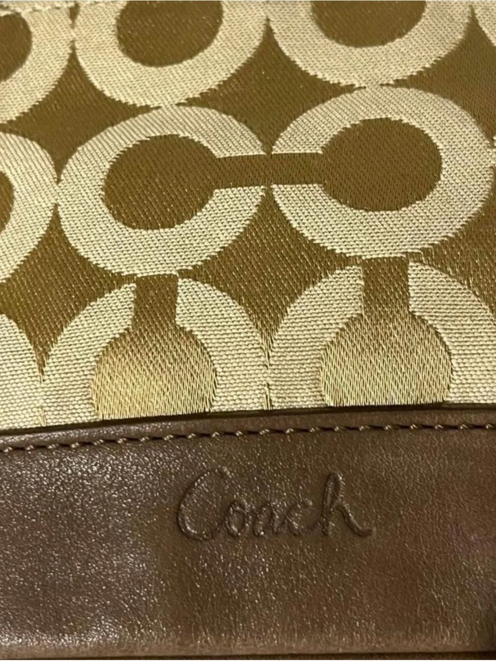 Coach Khaki and Brown Signature Wristlet